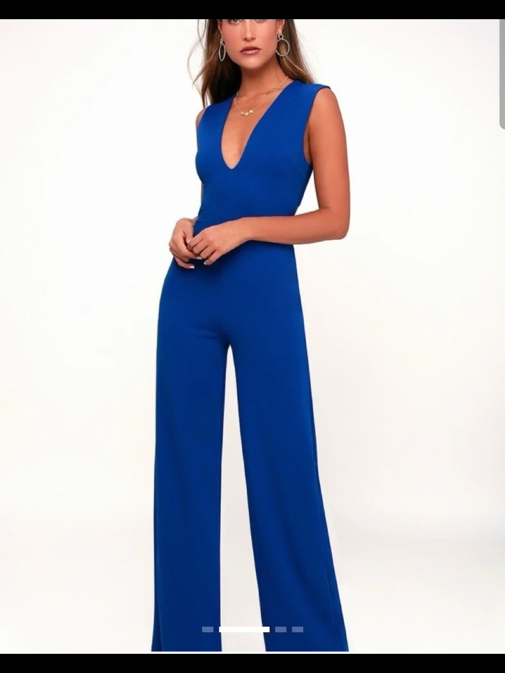 Lulu's Deep V-Neck Wide-Leg Jumpsuit in Cobalt Blue